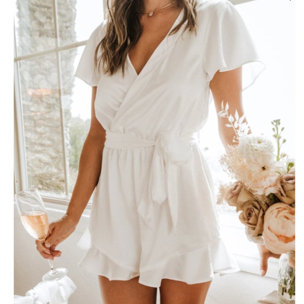 Show Me Your Mumu - Say I Do Romper in Ivory Luxe Satin